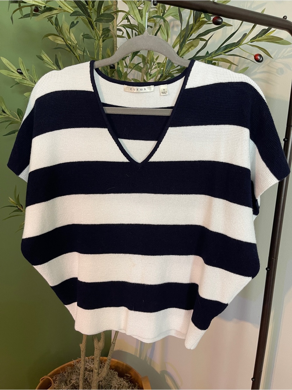 Cyrus Navy & White Striped V-Neck Sweater Top